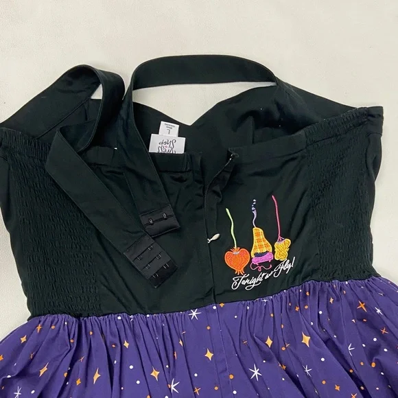 Disney Dress Shop Hocus Pocus Dress Size L tea length Halloween witches flames - Picture 12 of 13